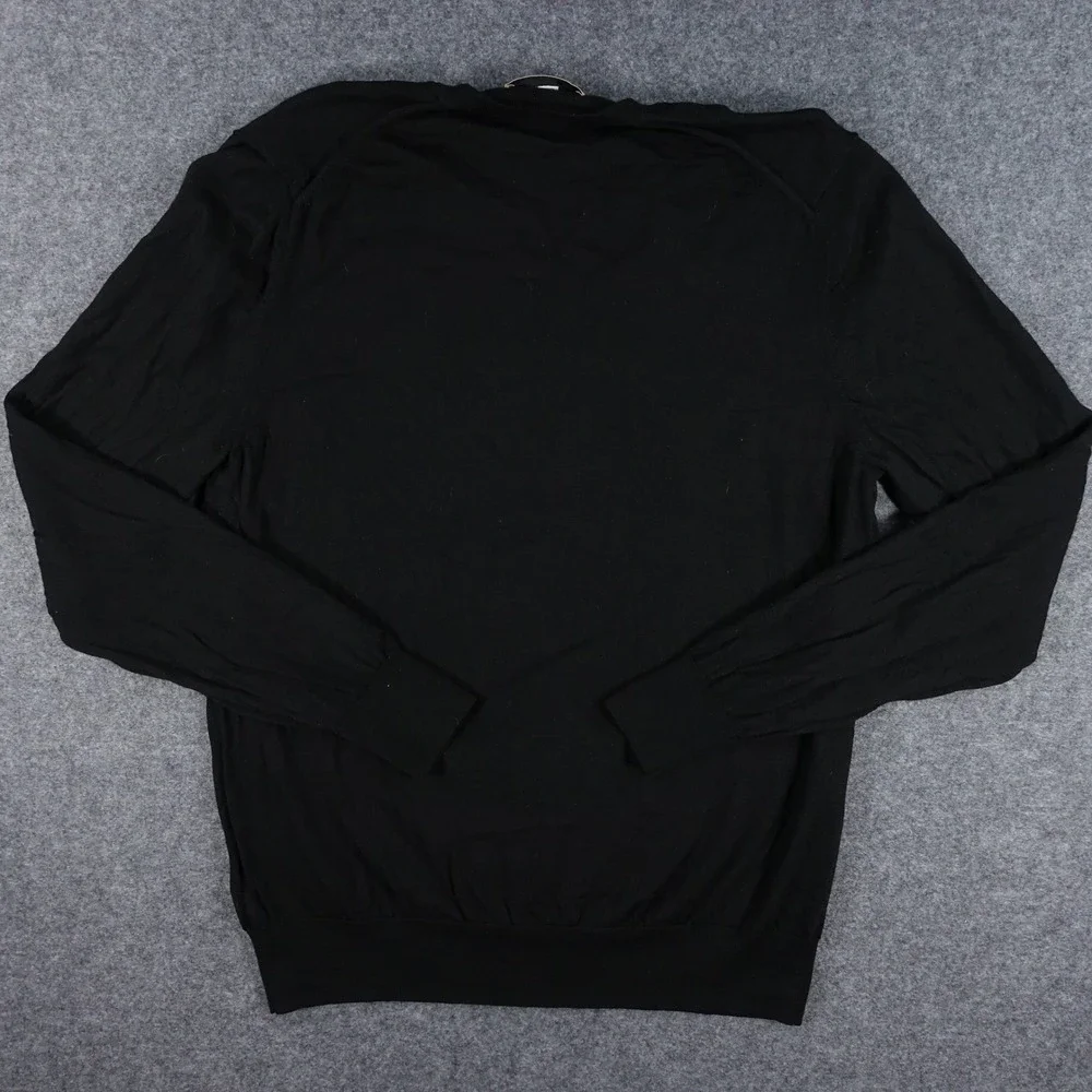 Burberry Uniform V-Neck Sweater Men's XL TB Monogram Wool Black